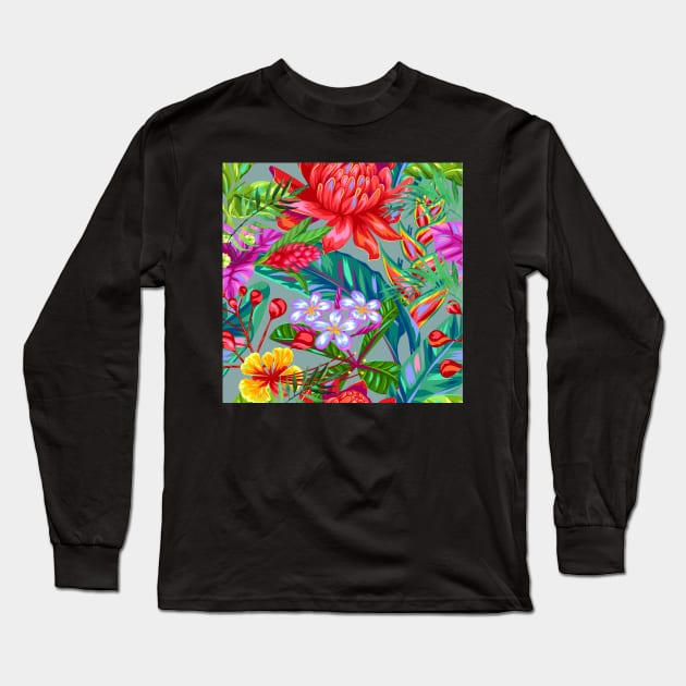 Exotic Flowers and Leaves Flowers - Tropical Paradise Long Sleeve T-Shirt by silviaol